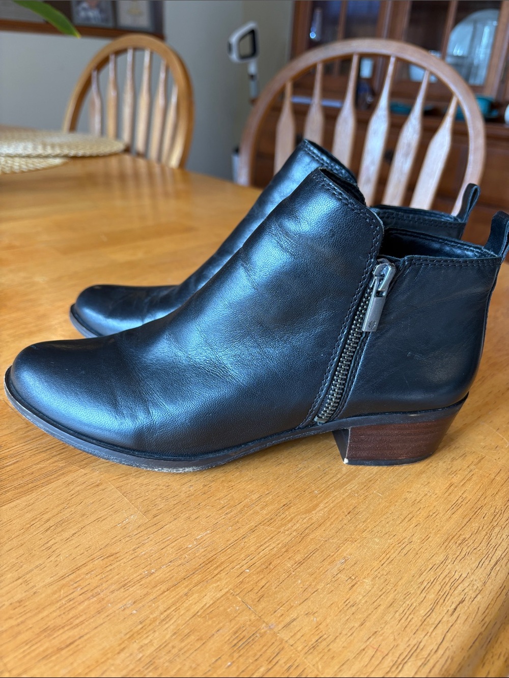 Lucky Brand Basel Black Leather Ankle Booties Size 7.5